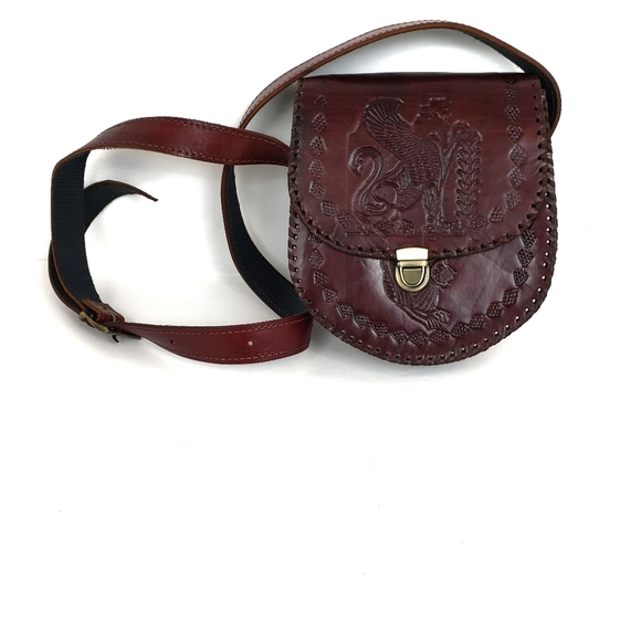 Tooled leather saddle crossbody bag - Picture 9 of 9